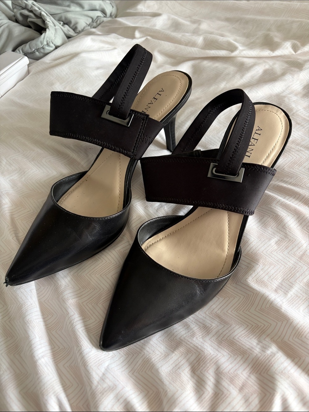Alfani Black Pointed-Toe Slingback Heels with Wide Strap - 8